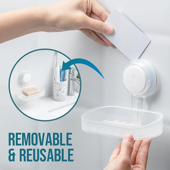 TAILI Soap Holder Soap Dish for Shower, Suction Cup Soap Holder for Shower Wall, Bathroom Accessories, Removable Strong Hold Soap Saver, Drill Free, Clear