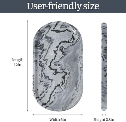 Koville Natural Marble Tray, 12"x6" Decorative Tray for Countertop, Catchall for Perfume, Candles, Jewelry Dish Elephant Grey
