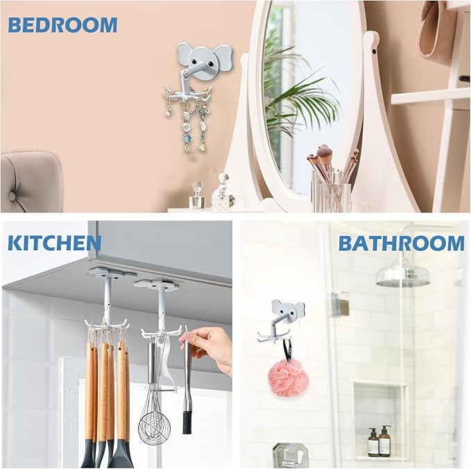 2-Pack 360° Rotating Jewelry Organizer, Self-Adhesive Necklace Hanger for Storing Necklaces, Bracelets, Watches, Rings, Ideal for Walls, Closets, Doors, and Bathrooms (Gray)