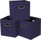 Fabric Cubby Storage Bins，13x13x13 Inches ，Cube Organizer Bins Foldable Storage Bins with Dual Handles Fabric Organizer Bins and Basket Storage Box，Set of 3 ，Navy Blue