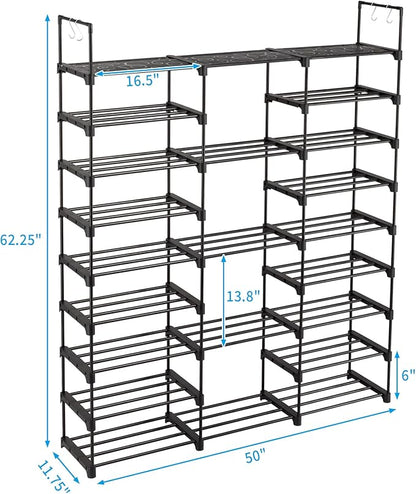 9 Tiers Shoe Rack, Metal Shoe Storage Organizer with Non-Woven Fabric, Large Shoe Rack Shoe Stand Holds 50-55 Pairs Boots Sturdy Tall Shoe Shelf for Entryway, Closet, Garage, Bedroom, Cloakroom，Black