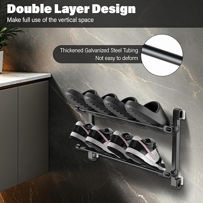 Wall Mounted Shoe Rack - Foldable Wall Mount Shoe Holder for Organizer and Storage, Sticky No Drill Shoes Organization Shelf on The Wall for RV Bathroom Camper Garage Entryway
