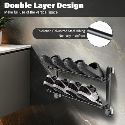 Wall Mounted Shoe Rack - Foldable Wall Mount Shoe Holder for Organizer and Storage, Sticky No Drill Shoes Organization Shelf on The Wall for RV Bathroom Camper Garage Entryway