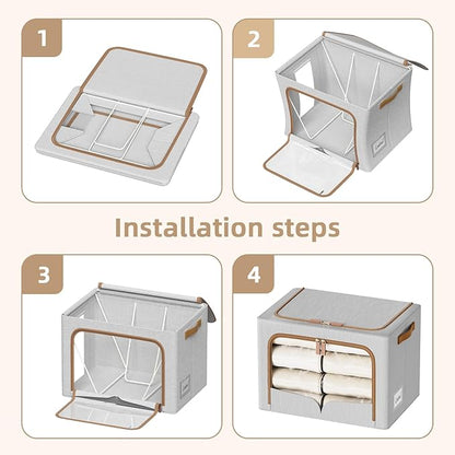 FHSQX 6 Pack Clothes Storage Bins - Foldable Storage Bins for Clothes Fabric Storage Box with Metal Frame (Light Grey, 19.7x15.7x13.8 inch)