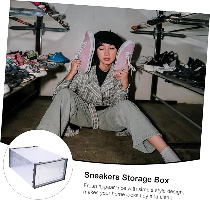2pcs Shoe Box Storage Boxes Sturdy Plastic Shoes Organizer for Closet Entryway Style