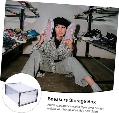 2pcs Shoe Box Storage Boxes Sturdy Plastic Shoes Organizer for Closet Entryway Style