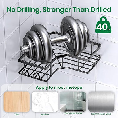 Adhesive Shower Caddy, 4 Pack Corner Bath Organizer, Rustproof Stainless Steel Shower Shelves with Large Capacity, No Drilling Shelves for Bathroom Storage, Home, Kitchen Décor