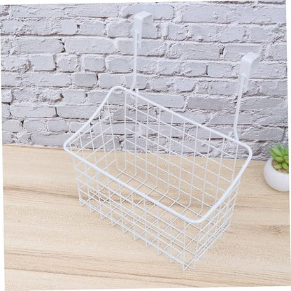 IMIKEYA White Hanging Rack Over Cabinet Door Basket Organizer for Kitchen Bathroom Office Rust Resistant Ventilated Storage Shelf Maximizing Space Without Hardware Installation