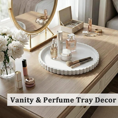 HighHerz Silicone Bathroom Countertop and Vanity Tray, Round Silicone Bathroom Tray, Modern Bathroom Decor, Coffee Table Decor, Decorative Tray for Candle, Perfume, Plants (White, 9 inch)