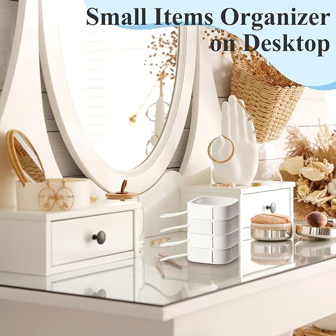Kathfly 4 Pcs White Hair Tie Organizer Portable Hair Accessory Storage Containers Stackable Tie Bobby Pin Holder Home Cotton Swab Dispenser Accessories Jewelry Organizer Box