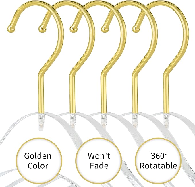 15 Pack Premium Quality Clear Acrylic Clothes Hangers - Clear & Gold Finish