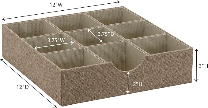 Household Essentials Brown 723-1 Deep 9 Section Drawer Organizer Box for Storage | 12 in x 12 in 3.13