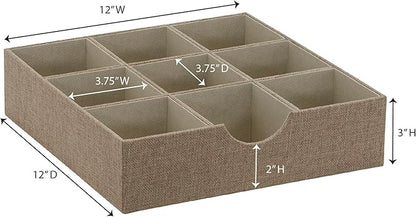 Household Essentials Brown 723-1 Deep 9 Section Drawer Organizer Box for Storage | 12 in x 12 in 3.13