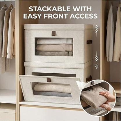 35L Large Closet Organizers and Storage Bins 2-Pack, Collapsible Fabric Storage Boxes with Lids and Handles, Front Opening Wardrobe Container with Clear Window for Clothes, Blankets, Living Room, Dorm