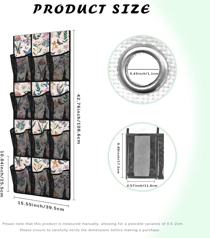 Butterfly Mushroom Over the Door Shoe Organizer 12 Large Pockets Hanging Shoe Rack for Closet Organizers and Storage Sturdy Oxford Fabric Shoe Hanger