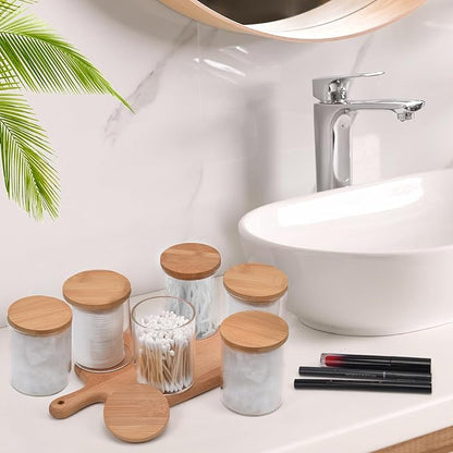 BKYFPQ 6 Pack Glass Qtip Holder Dispenser Set - Apothecary Jars with Lids for Vanity Makeup Organizer - Bathroom Canister Storage Organizer