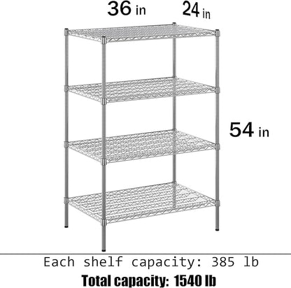 24" Deep x 36" Wide x 54" Height Wire Shelving Kit | 4-Tier | NSF Commercial Storage Rack Unit
