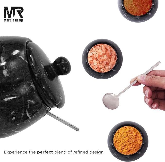 Black Marble Salt Cellar – 4.5 Inch Salt Container, Salt Jar, Salt Dish, Salt Holder, Spice Jar, Sugar Bowl, Celtic Salt, Table Salt Storage for Kitchen Countertop