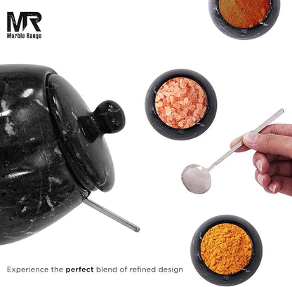 Black Marble Salt Cellar – 4.5 Inch Salt Container, Salt Jar, Salt Dish, Salt Holder, Spice Jar, Sugar Bowl, Celtic Salt, Table Salt Storage for Kitchen Countertop