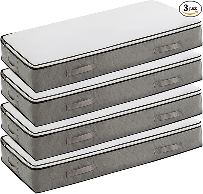 90L Under Bed Storage Containers, Foldable Grey Underbed Storage Bags - Closet Organizers and Storage Bins for Wrapping Paper, Blanket, Clothing, Comforter, Sweaters, Pillows, Linen Sheets