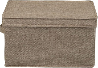 Household Essentials Large Fabric Storage Bins 2 Pack, Soft Poly Linen with Sturdy Sides, Attached Handle and Fully Removable Lid, Brown