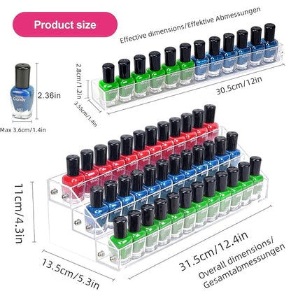 Acrylic Nail Polish Organizer Rack, 3 Tier Paint rack and Storage Shelf, Clear Display Stand for Tattoo Inks, Sunglasses, Essential Oils, Gel Nail Polish - Holds 36 Bottles