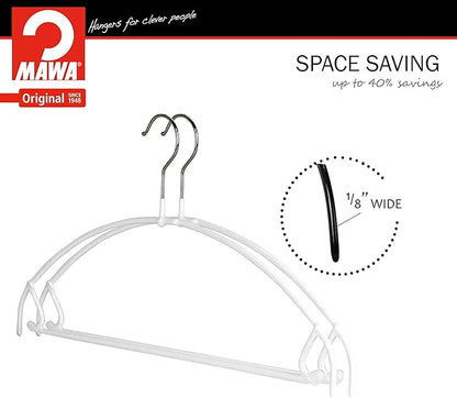 Mawa by Reston Lloyd Euro Ultra Light/Thin Series, Non-Slip Space Saving Clothes Hanger with Bar & Hook for Pants and Skirts, Style 42/PTU, Set of 10, White