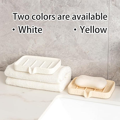 Soap Dish Self Draining Bar Soap Holder Travertine Stone Look Sponge Holders Tray for Shower Bathroom Kitchen Bathtub,Perfect for Dispenser,Scrubber,Bottle,Cup on Sink or Counter (Yellow)