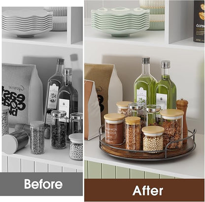 LAMU Lazy Susan Organizer, 9'' Lazy Susan Turntable for Cabinet, Table Top, Kitchen, Countertop, Bathroom, Pantry, Spice Organization, Wooden,1 Pack