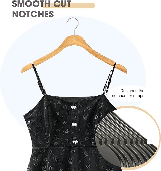 Natural Slim Solid Wood Coat 20 Pack Wooden Clothes Hangers,16.7inch Ultra Thin Space Saving Wooden Adult Hangers,Heavy Duty Suit Non Slip Hangers for Jacket Shir Suit