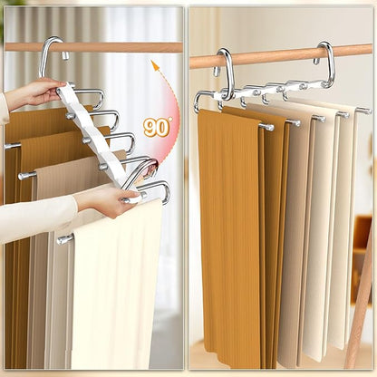 Pants Hangers Stainless Steel Hook Strong, 4 Pack, Closet Organizers and Storage, Space Saving Hangers for Jeans Trousers Clothes-Dorm Essential Apartment Must Have