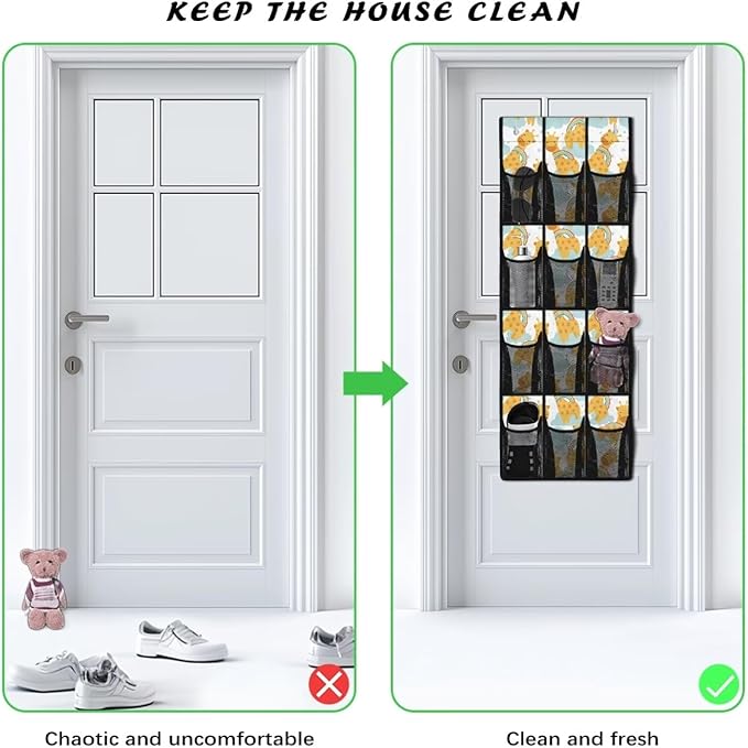 Giraffe Door/Wall Shoe Organizers,Back of Door Shoe Organizer,Space Saving Hanging Storage Holder,Closet Rack Hanger,Shoe Bag,Classroom Headphone Storage with 12 Mesh Pockets