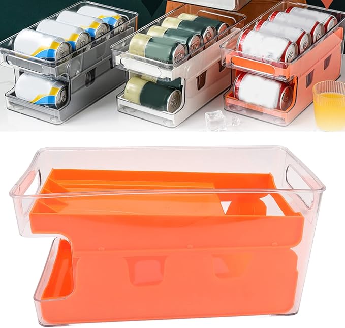 Soda Can Organizer, 2 Tier Drink Organizer for Fridge Drink Dispenser for Fridge Soda Organizer for Refrigerator Can Holders for Fridge Can Rack Organizer for Pantry(Orange)