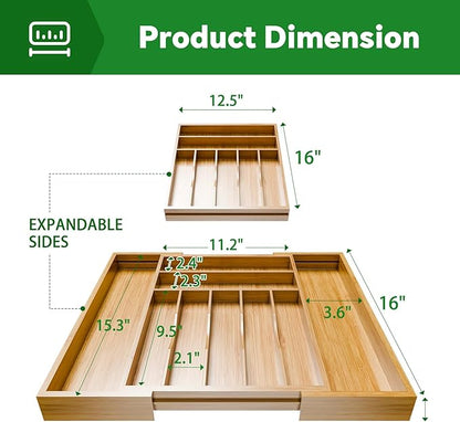 Simple Trending Bamboo Kitchen Drawer Organizer, Expandable Silverware Organizer, Utensil Cutlery Tray for Flatware, Natural