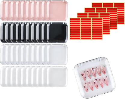 40Pcs Press on Nail Packaging Boxes,Fake Nail Display Box,Press on Nail Storage Box with 120Pcs Adhesive Double Sided Tape,False Nails Organizer Case for Nail Salon Supplies Nail Art Business