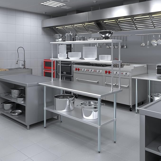 NSF Certified 18 Gauge Heavy Duty Stainless Steel Double overshelf with Brackets for Kitchens, Utility Rooms, Storage, Offices & Home