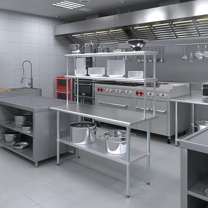 NSF Certified 18 Gauge Heavy Duty Stainless Steel Double overshelf with Brackets for Kitchens, Utility Rooms, Storage, Offices & Home