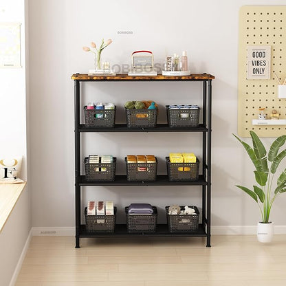 Black Plastic Storage Baskets with Lids 12 Pack Stackable Storage Bins Containers for Shelves Organizing, Cute Decorative Storage Boxes for Classroom, Playroom, Closet, Pantry