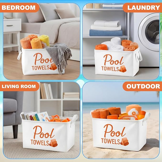 Yungyan Pool Towel Storage Basket Bin and Organizer Large Pool Towel Storage Basket Waterproof Canvas Cube with Handle Beach Gift for Outdoor Summer Seaside Home Clothes Book Toy Organization, Orange
