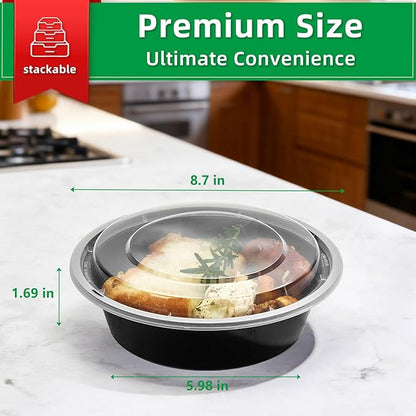 Meal Prep Containers Reusable 50 Pack-28 oz Food Storage Containers with Lids To Go Food Containers Takeout, Microwave Dishwasher Freezer Safe, Stackable, BPA Free, Plastic(Black)