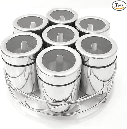 VISAXMI® Masala Box for Kitchen | Spice Box Stainless Steel | Masala Dabba Steel | Spice Container | Spice Organizer With See through lid | Masala Dani for Kitchen 175ml Each - (Silver)