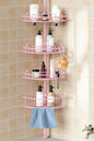 HAMITOR Corner Shower Caddy Tension Pole: 4-Tier Rust-Resistant Adjustable Bathroom Organizer Shelves - 47-121 Inch No-Drill Quick Installation - Space-Saving Storage for Renters Family - Pink