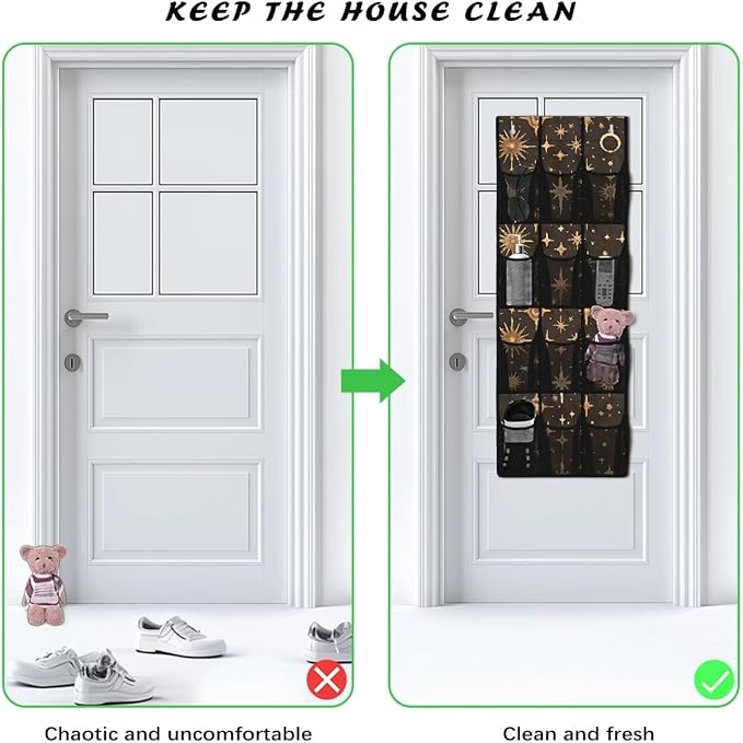 Star Moon Over the Door Shoe Organizer 12 Large Breathable Mesh Pockets Sturdy Oxford Fabric Shoe Rack for Door Bedroom Bathroom