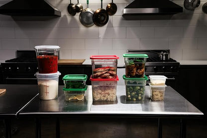 Cambro Food Storage Container with Lid (Microwave Safe and BPA-Free) - 2 Pack - Classic Series Square with Green Lid - 4 QT (Quart) - Commercial Grade for Food Prep (Translucent)