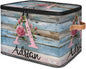Custom Initials Wood Flower Storage Bins with Lid, Foldable Personalized Storage Basket Boxes with Handle Shelf Basket Closet Organizer Cube