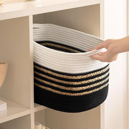 UBBCARE 4 Pack Baskets for Organizing, Woven Storage Baskets for Toys and Towel, Rectangle Cotton Rope Basket with Handles, 14''L x 8''W x9''H, Black