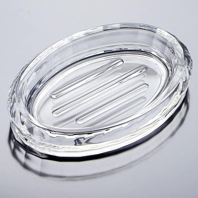 MDLUU 2-Pack Glass Bar Soap Dish, Sponge Holder Case, Decorative Soap Saver Tray for Shower, Bathtub, Bathroom Sink, Kitchen Sink (Oval)