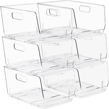 Sorbus Stackable Storage Bins Open Front, Clear Stackable Storage Bins, Pantry Bins for Storage and Organization, Acrylic Stackable Bins for Kitchen, Clear Pantry Organizer Bins (Medium 6 Pack)
