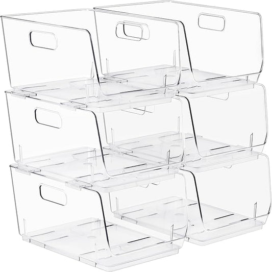 Sorbus Stackable Storage Bins Open Front, Clear Stackable Storage Bins, Pantry Bins for Storage and Organization, Acrylic Stackable Bins for Kitchen, Clear Pantry Organizer Bins (Medium 6 Pack)