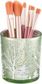 DASITON Makeup Brush Holder Organizer, Crystal Glass Cosmetic Makeup Brushes Storage Holder, Christmas Tree Make Up Brush Cup for Vanity Décor, Small Pen Holders for Desk, Toothbrush Holders (Green)